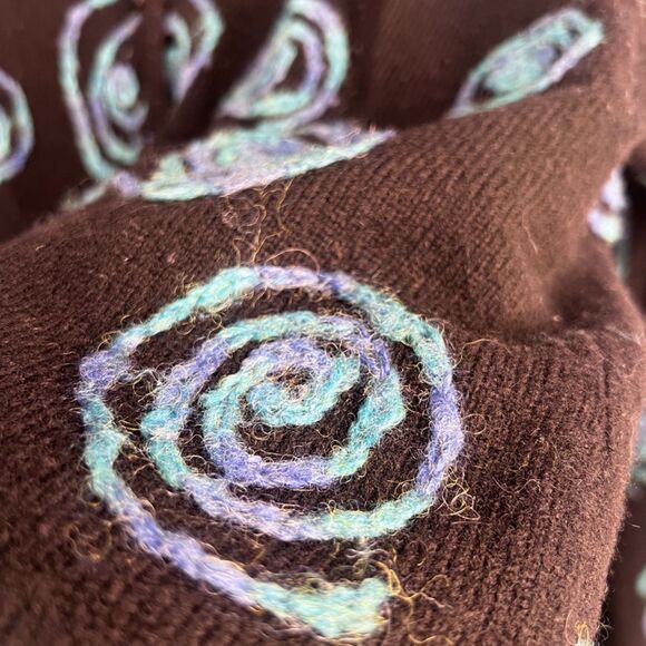 Sarah Spencer Lambswool Knit Swirl Artsy Cardigan Sweater Black Blue Size 2X - Picture 6 of 9